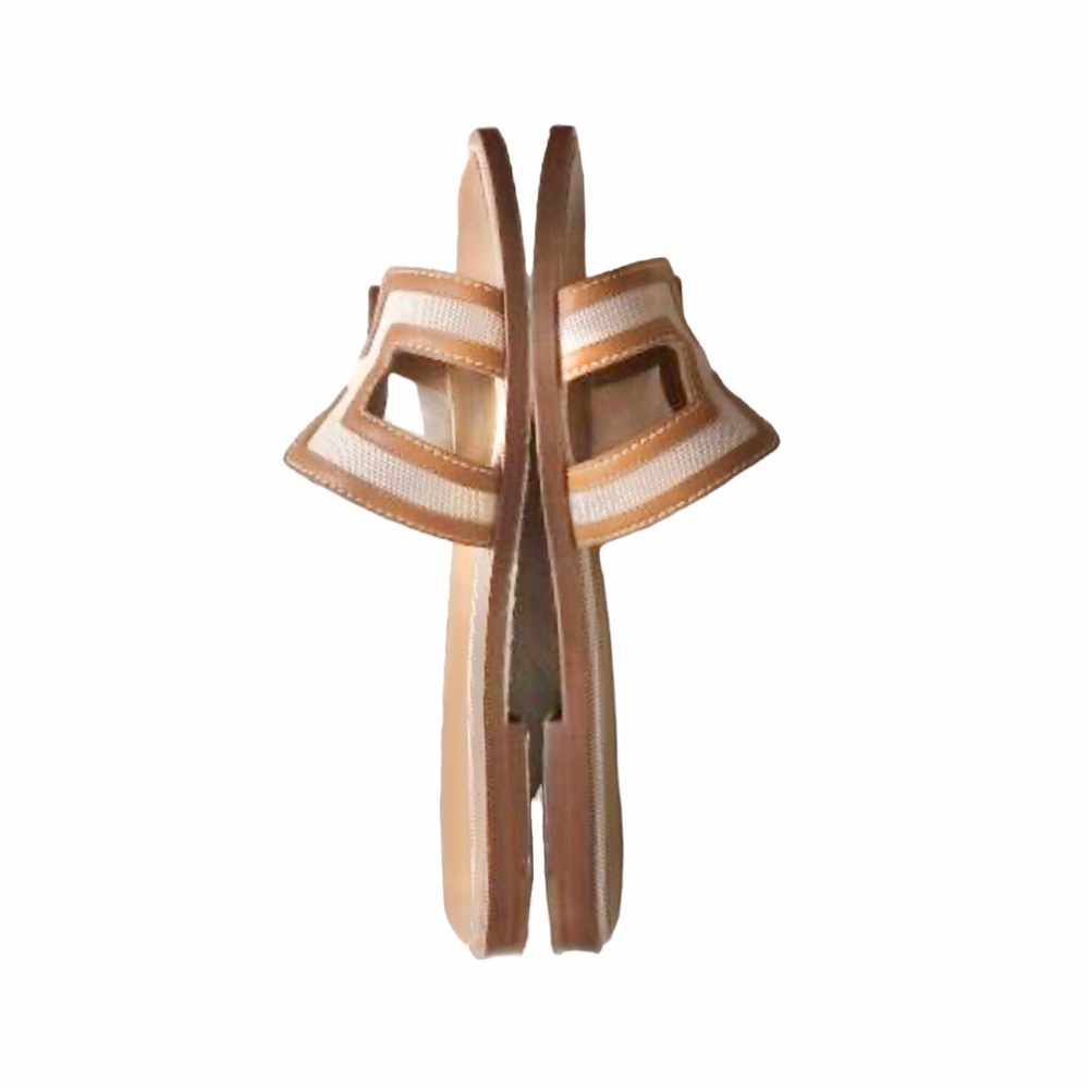 Hermes Noisette/ Beige Dore Toile H Oran Sandals - Picture 3 of 4